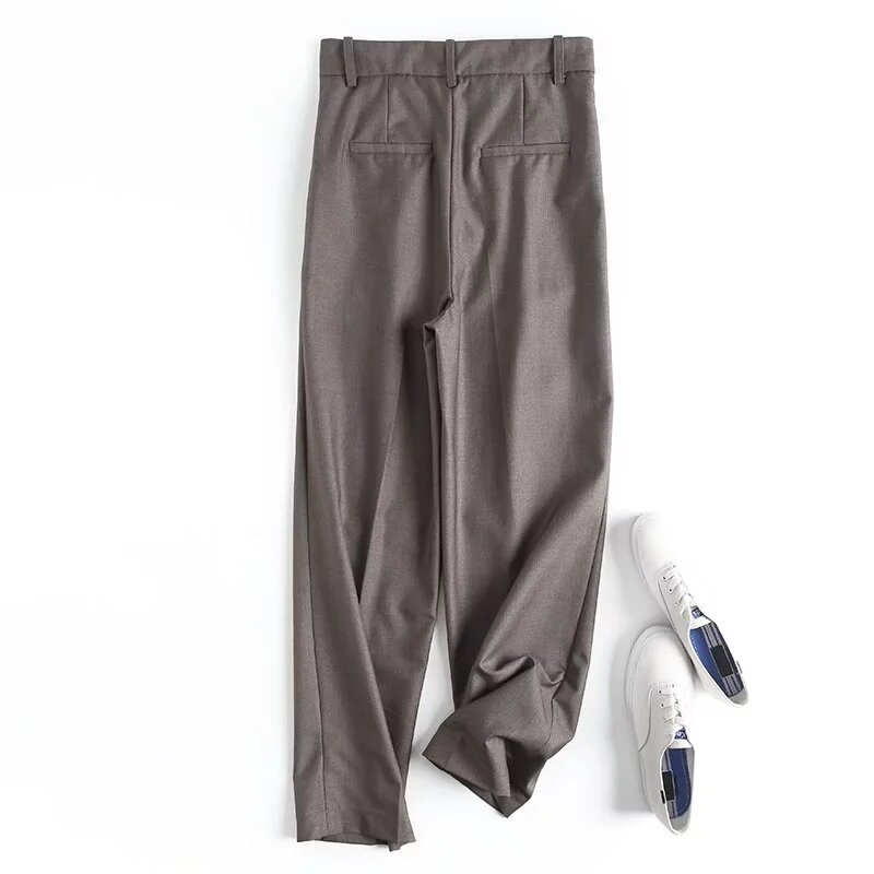 Strive & Di-Pantalon droit plissé monochrome simple pour femme, style anglais, olympiques de bureau pour femme, mode décontractée, fjWomen