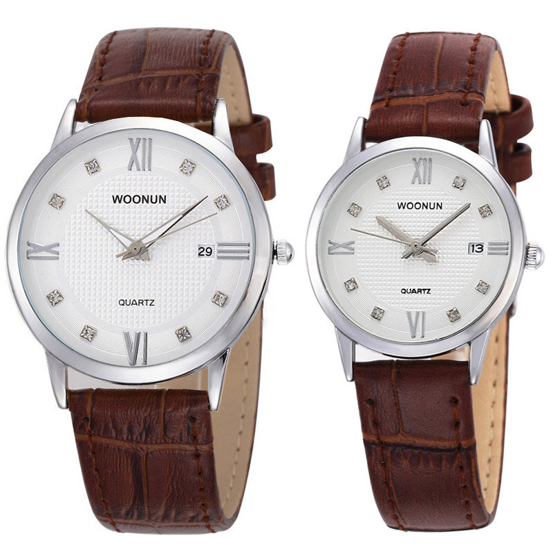 Woonon – ensemble De montres De Couple en or, bracelet en cuir, strass, Quartz, pour amoureux, marque De luxe