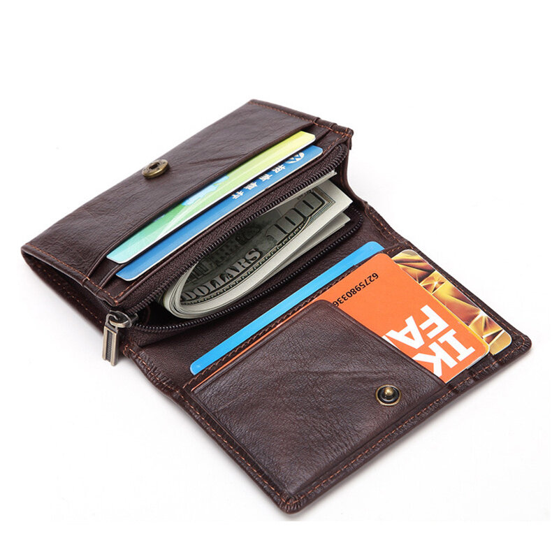 Skórzany portfel męski skanowanie antykradzieżowe Slim, skórzana Zipper Mini portfel etui na karty kredytowe RFID z portmonetka na monety na zamek