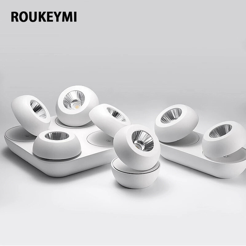 ROUKEYMI Indoor Ceiling Led Lamps Nordic Adjustable Spot Light Surface Mount Modern Home Living Room Lighting Rotating Downlight