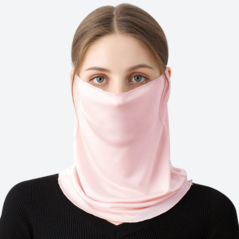 Bufanda de seda natural para mujer, Mascarilla de protección solar para exteriores, a la moda, sólida, 100%