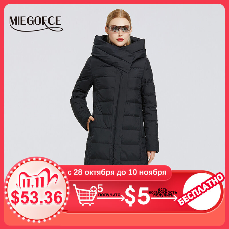 MIEGOFCE-abrigo largo de algodón con solapa inclinada para mujer, chaqueta de mujer, Parka cálida, chaqueta a prueba de viento, 2020