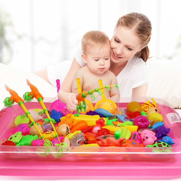 22pcs 어린이 낚시 장난감 놀이 물 아기 장난감 자기 물고기 풀 실내 부모-자식 대화 형 장난감 게임