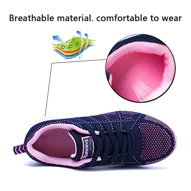 Zapatos planos de malla transpirable para mujer, zapatillas de deporte vulcanizadas con cordones, informales, a la moda