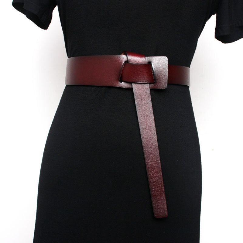 Wide Belt Women Shirt Decoration Overcoat Waistband With Skirt Sweater Black Leather And Simple Genuine leather