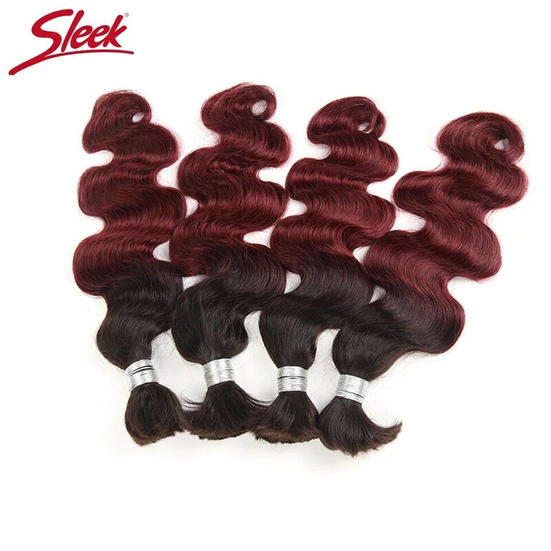 Sleek Body Wave Bulk Hair Ombre 99J Human Bulk Hair For Braiding Brazilian Body Wave Hair Bundles Crochet Braids Bulk Hair