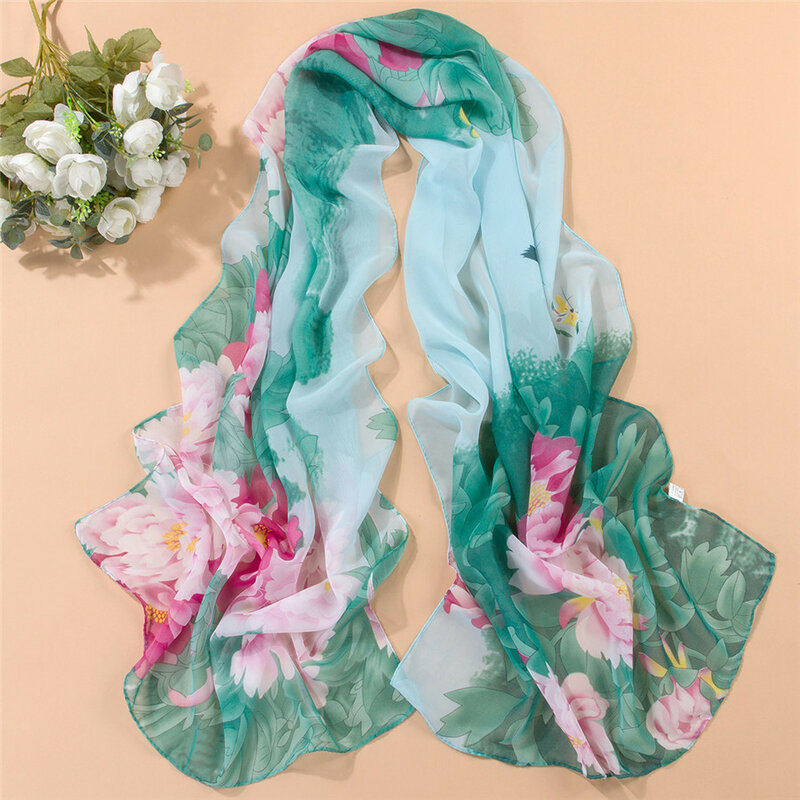 Écharpe en mousseline de soie pour femmes, nouvelle collection printemps et automne, châle long et doux en soie avec motif géométrique imprimé