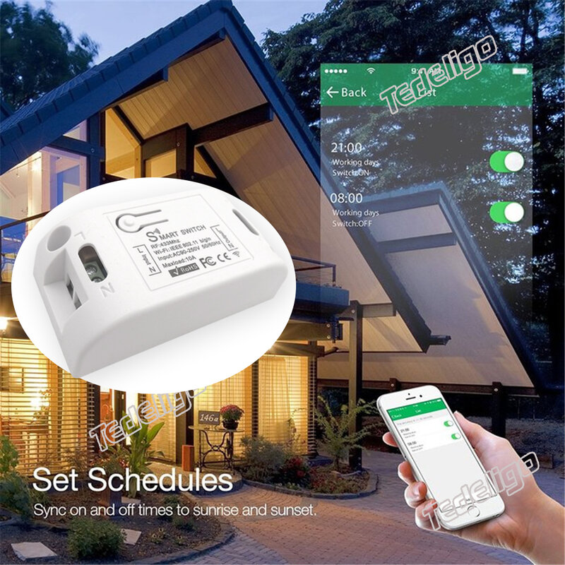 Tuya-스마트 앱 와이파이 터치 벽 스위치 라이트 무선 RF 433Mhz DIY 릴레이 타이머 모듈, 구글 홈 알렉사 AC 110V 220V 10A On Off