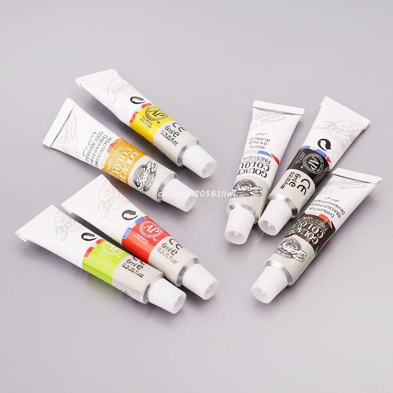 Conjunto de tubos de tinta guache 12 cores, 6ml, pintura de pigmento de desenho com escova, materiais de arte, dropship