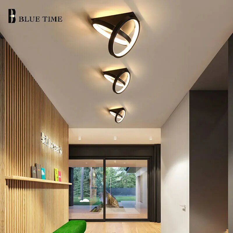 โมเดิร์น Led ไฟติดเพดานทางเดินแสงสำหรับห้องรับแขกห้องนอนห้องครัวบ้านสีดำโคมไฟติดเพดานอลูมิเนียม110V 220V