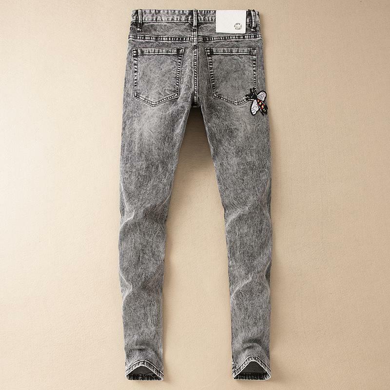 Calças de brim personalidade retro smoky cinza jeans auto-cultivo pés estiramento calças longas flor cinza selvagem tendência