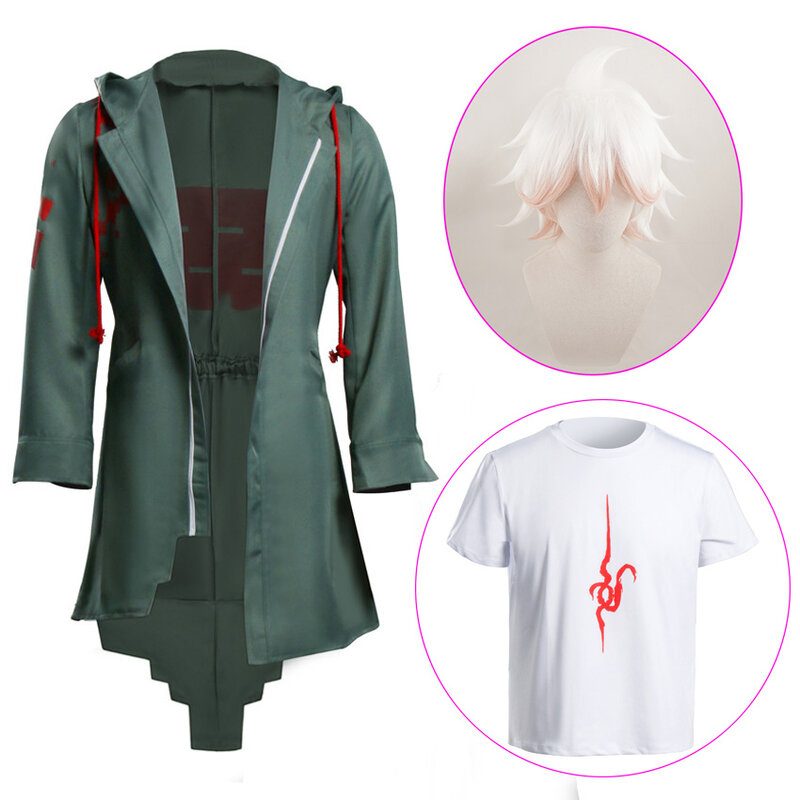 슈퍼 단간론파 2 나지토 코마에다 코스프레 재킷 티셔츠 가발, 할로윈 의상, 여성 남성 성인 애니메이션 의류, 코스프레 가발