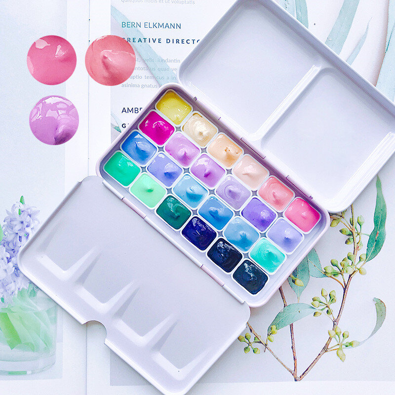 Snoep Kleur Aquarel Verf Doos 24 Kleuren/1Ml Draagbare Mini Aquarel Verf Beginner Macaron Set Art Supplies
