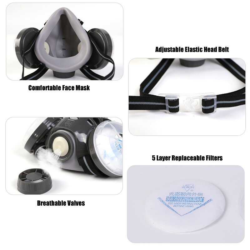 Masker Anti Debu Baru Respirator Wajah Penuh Kacamata Keamanan Filter 4 Lapis Ganda untuk Pemolesan Tukang Kayu Perlindungan Keselamatan Kabut Harian