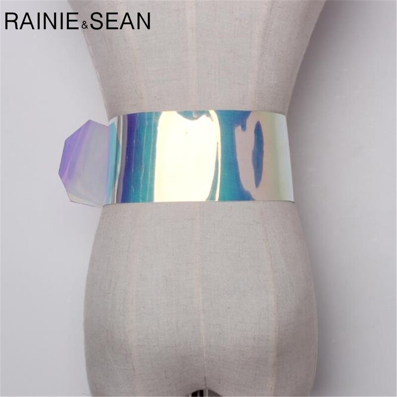 Широкий прозрачный ремень RAINIE SEAN, с большой металлической пряжкой, из ПВХ, Женский камербанд, яркий, женский ремень для платья