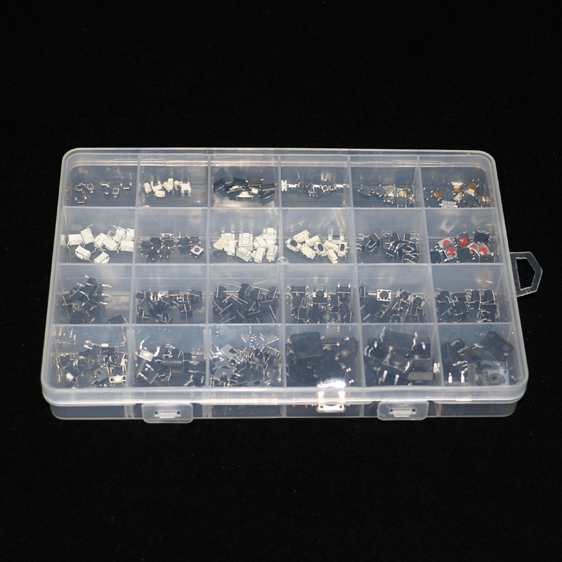 Microinterruptor surtido de botones tácticos, reinicio, 25 tipos, SMD DIP, 2x4, 3x6, 4x4, 6x6, Kit de bricolaje, 250 unids/lote por caja