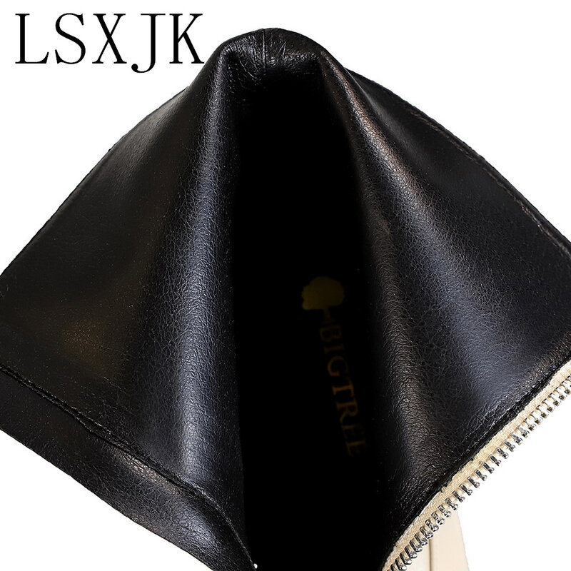 LSXJK Fashionable And Simple Thick-Heeled High-Heeled Pointed Toe Shiny Patent Leather Winter Boots With Front Zipper Decoration