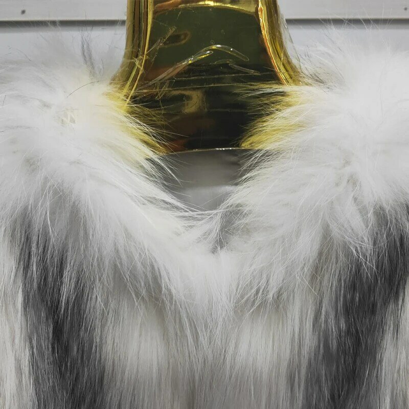 진짜 여우털 짠 모자 롱 모피 코트, 1 m 길이, 두껍고 따뜻하고 가볍고 패셔너블한 여성 코트