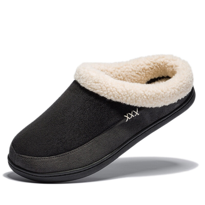 ฤดูหนาวรองเท้าแตะรองเท้าแตะหนาผ้าฝ้ายSlip-Onรองเท้าผู้ชายคุณภาพสูงNon-Slipรองเท้าแตะในร่มPlushแบนผู้ชายรองเท้าขนาด50