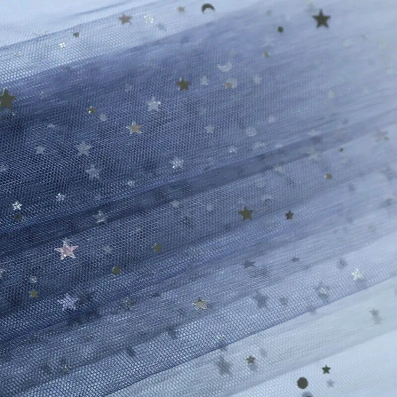 Trajes de gasa de malla gradiente telas estrellas punzonando tela de lentejuelas DIY artesanía tela para niños vestido de boda tela de poliéster