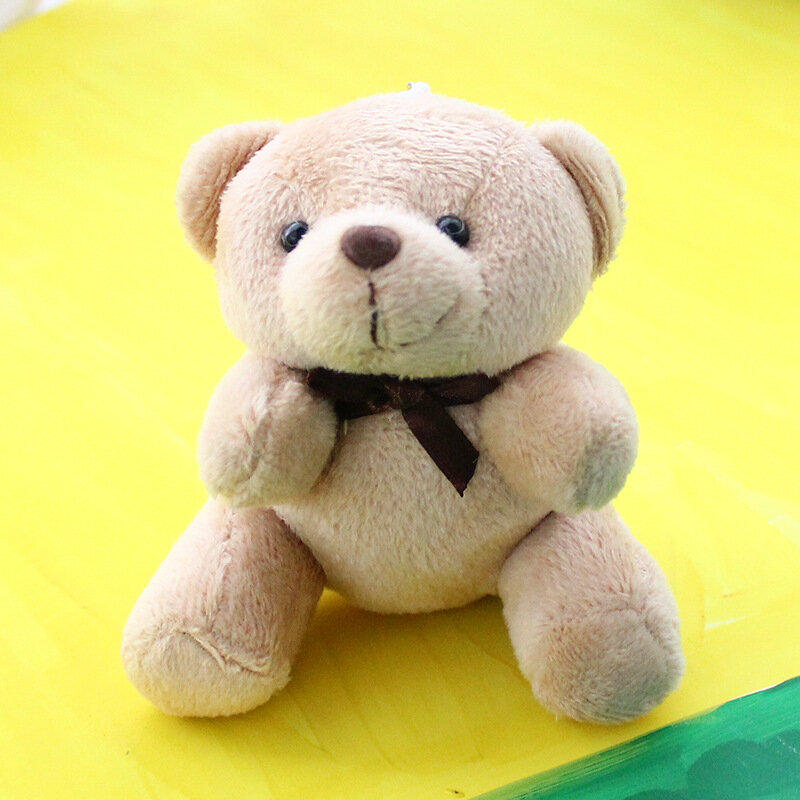 10CM Kawaii ตุ๊กตาหมีตุ๊กตาของเล่นตุ๊กตาสัตว์หมี Bow Tie ตุ๊กตากระเป๋าจี้ตกแต่งอัตโนมัติเด็กวันเกิดของขวัญ