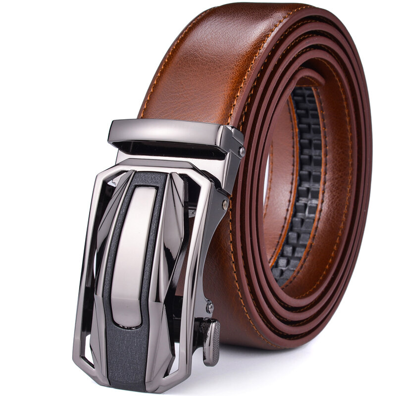 Cinturón de cuero genuino con hebilla automática para hombres, vestido de trinquete