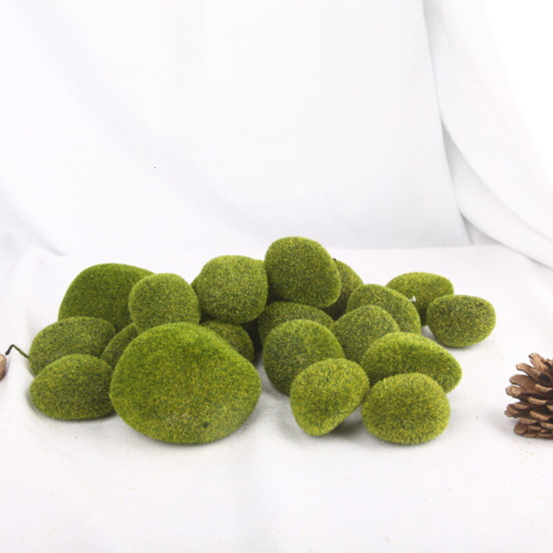 1 pçs artificial verde musgo bola falso planta de simulação de pedra decoração diy para loja janela do hotel casa escritório planta decoração da parede