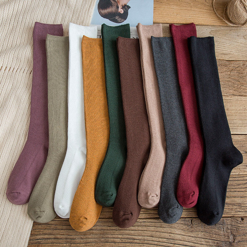 Chaussettes longues en coton pour femmes, 10 couleurs, Harajuku, Trick, Hot, Solid, Document, Casual, Ladies Sox, Automne, Hiver, Nouveau