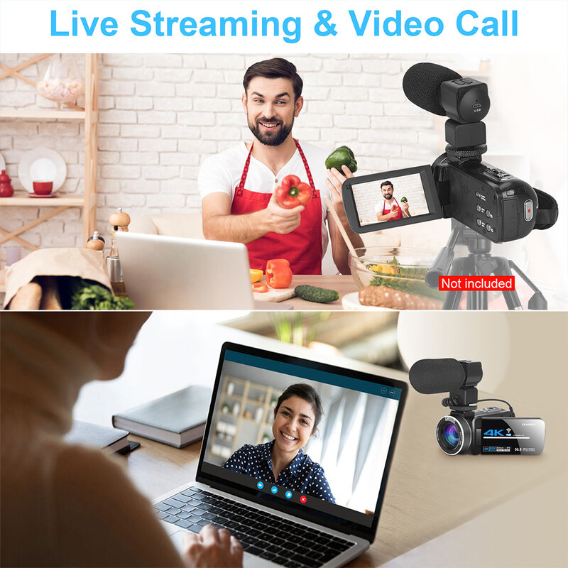 Cámara de vídeo de YouTube, videocámara Digital para Vlogging IR, visión nocturna, UHD, 4K, 56MP, 18X