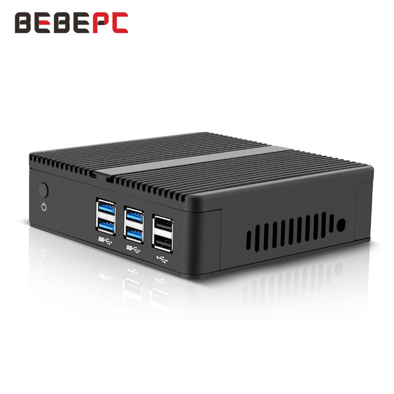 BEBEPC Mini PC Tanpa Kipas Intel Core I5 4200U I3 5005U Celeron 3855U DDR3L Windows 10 HDMI WiFi HTPC 6 * USB Desktop Komputer Kantor