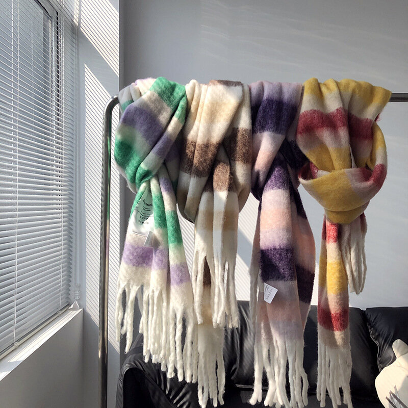 2023 зимний клетчатый кашемировый шарф осенняя шаль корейский стиль градиентные шарфы одеяло шарф без бирки