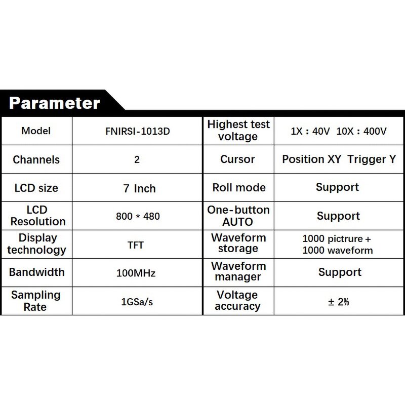 Fnirsi 1013D Digitale 2CH 100M Bandbreedte 1GS/S Sampling Rate Tablet Oscilloscoop
