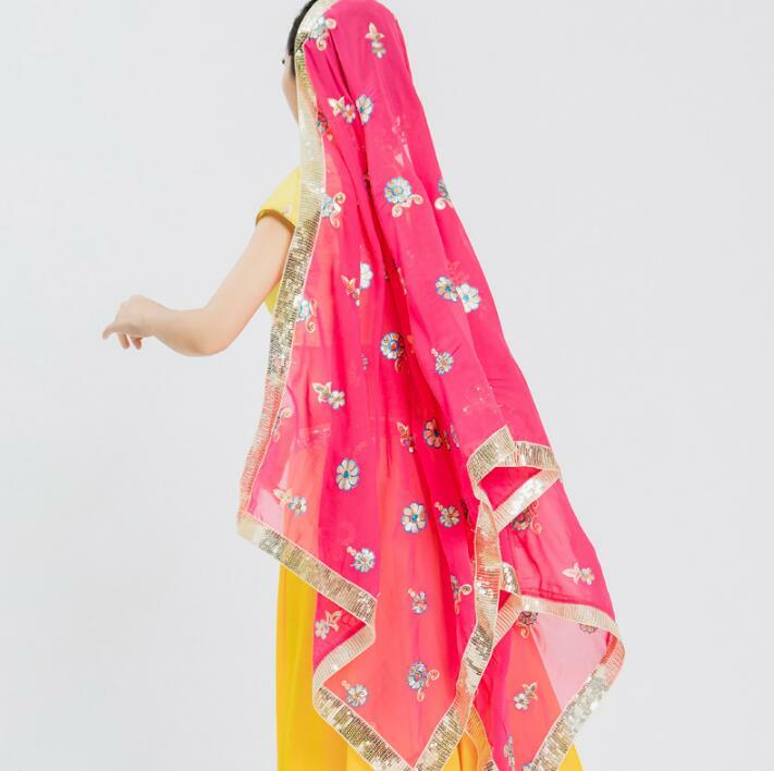 Bufanda grande India Saree Dupattas para mujer, velo de danza del vientre, Hijab suave, bordado de malla, Augie, Lehenga