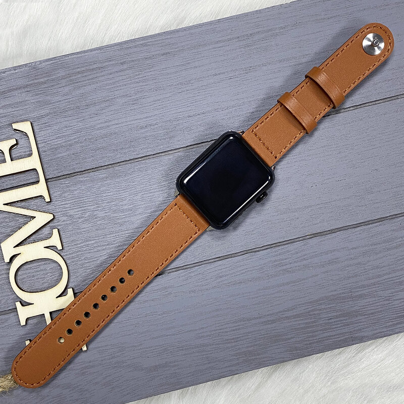 Brown Leather Band Loop Strap For Apple Watch Series 5 4 Band 44mm 40mm iwatch 3 2 1 42mm 38mm Bracelet Watch Accessories