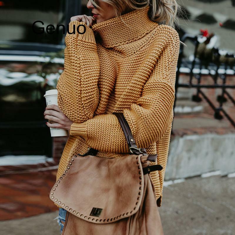 Suéter feminino gola alta, agasalho quente para outono inverno 2019