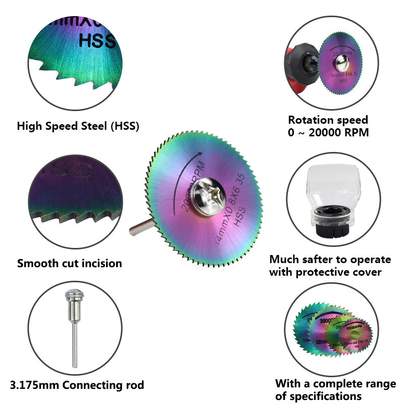 XCAN HSS Saw Blade Set 22/25/32/35/44mm With 3mm Shank  Mandrel Rotary Tools Wood Saw Disc Mini Cicular Cutting Disc