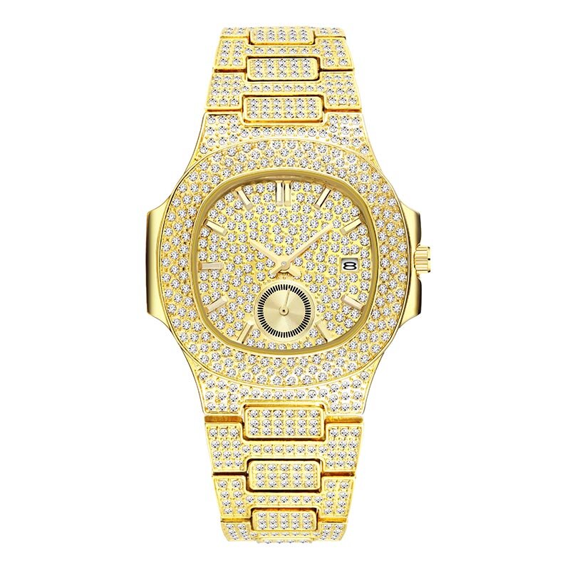 Reloj único de lujo para hombre, cronógrafo de cuarzo, de acero con diamantes, color oro rosa, a la moda