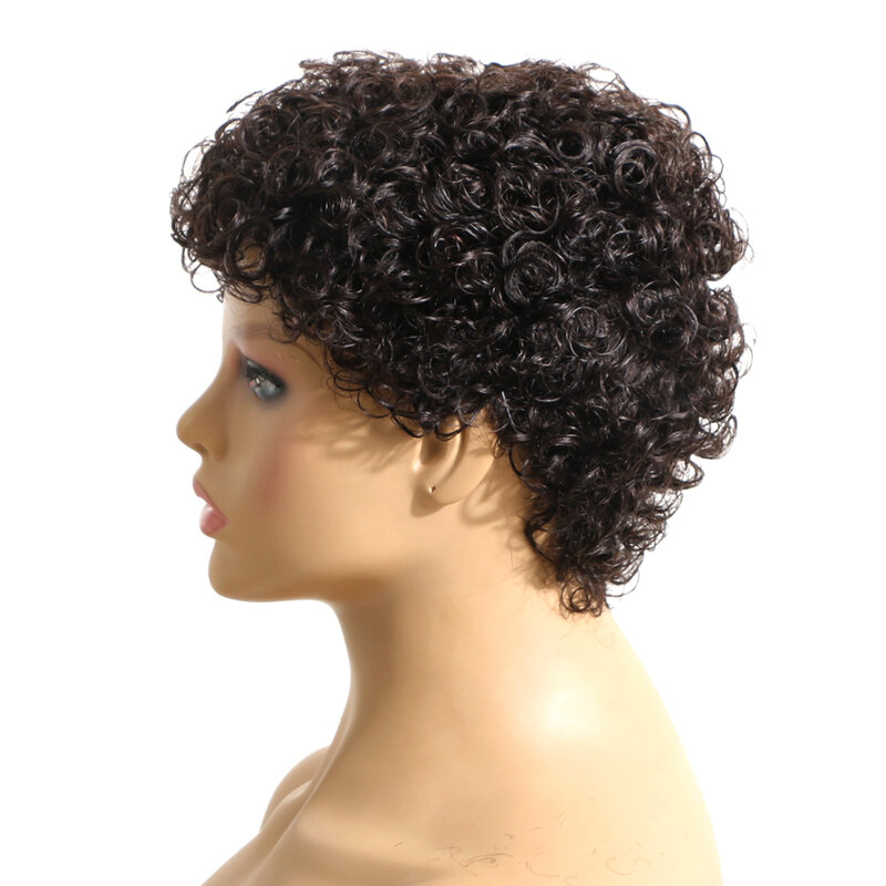 100% Human Hair Korte Jerry Krullend Pruik Afro Krullend Piexie Cut Volledige Machine Pruik Voor Vrouwen Afro-amerikanen Natuurlijke Zwart