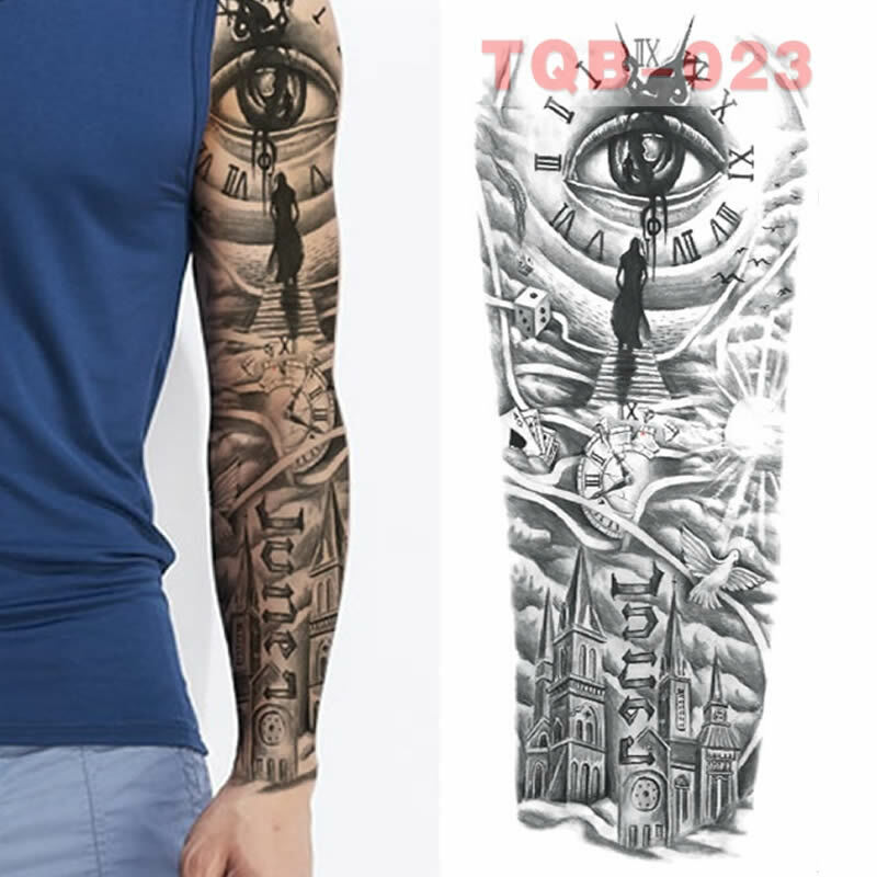 Pełna czaszka duże rękawy naramienne wodoodporna tymczasowa naklejka tatuaż mężczyzna kobiet fałszywy kolor Totem naklejki z tatuażami tatuaże do ciała noga ramię