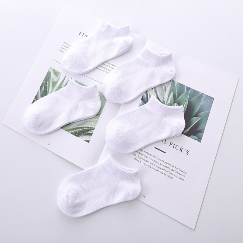 5Pairs/Lot Baby White Kid Socks Spring Style Solid Thin Soft Cotton Children For Boys Girls Sport Students Socks 2-12 Years Old
