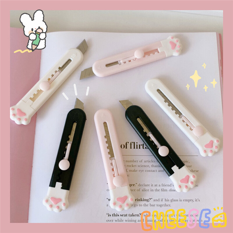 1pcs Cute Kawaii Mini Pocket Cat Paw Art Utility Knife Express Box Knife Paper Cutter Craft Wrapping Refillable Blade Stationery