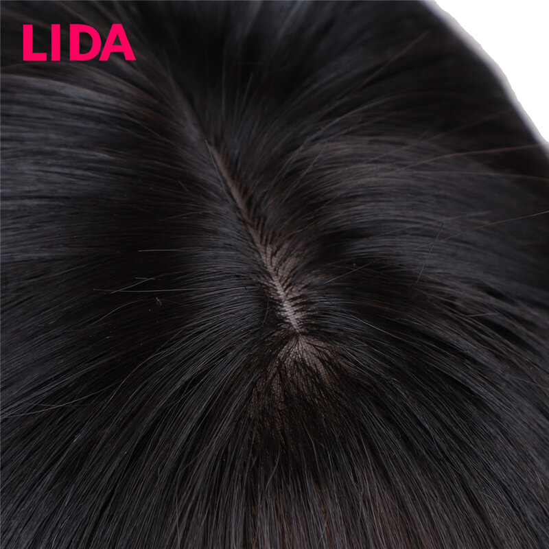 Lida Straight Sluiting Pruik Gemengde Clip-In Hair Extension Met Pony Middelste Deel Pruiken Natuurlijke Haarlijn Voor Vrouwen