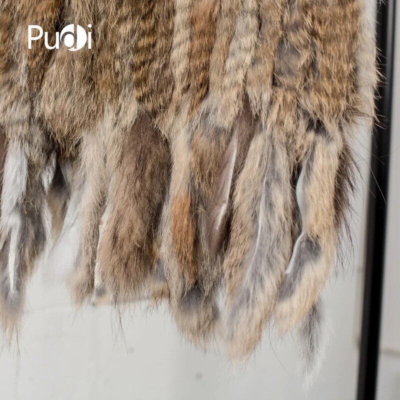 PUDI-Manteau en fourrure de lapin véritable fait à la main pour femme, gilet en fibre de gilet, veste en fourrure naturelle pour femme, VR031