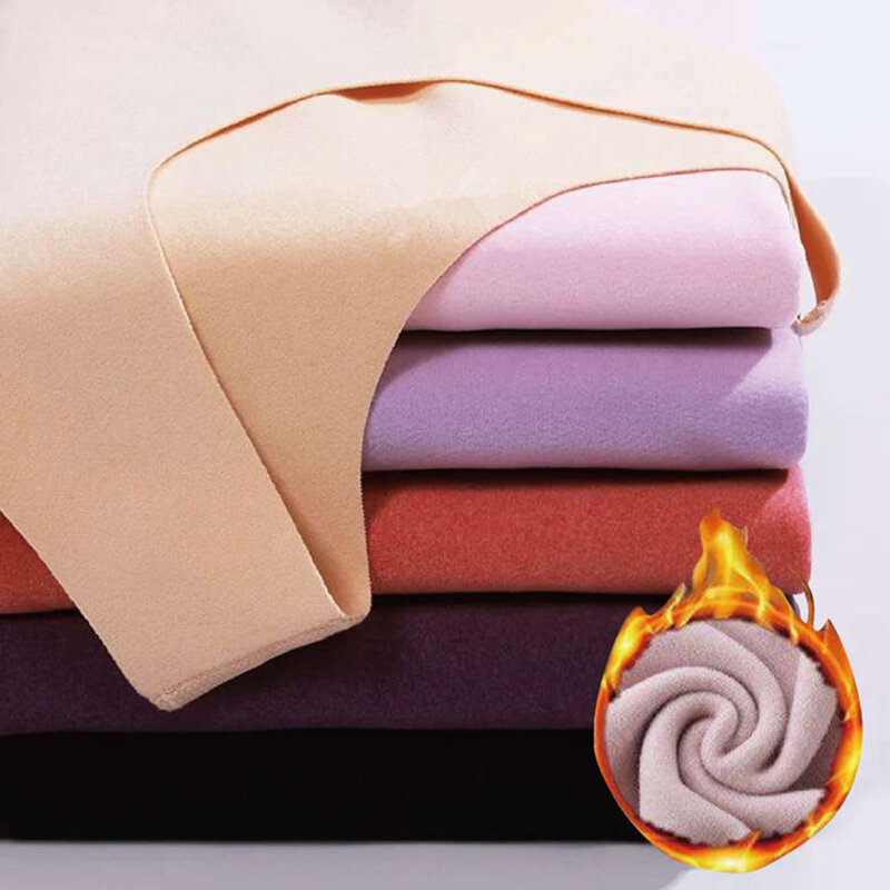 Camisa térmica de veludo elástico feminino, top térmico, decote redondo, sem mangas, roupa interior quente, camisa térmica macia