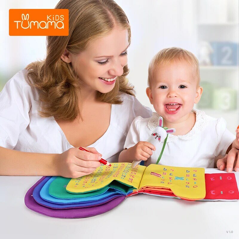 Детская книжка TUMAMA, цветная, 3D, мягкая, для раннего обучения, тканевая, номер обучения, английская, с буквами, Радужная, детская, погремушка