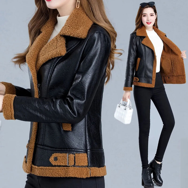 Abrigo de piel sintética para mujer, abrigo corto de imitación de piel de cordero, versión coreana, otoño e invierno, 2024