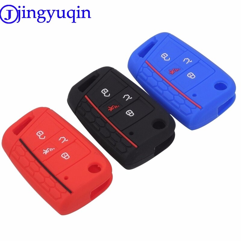 jingyuqin 4 Buttons Flid Key Silicone Fob Cover Case Skin For VW Polo 2016 2017 Golf 7 MK7 For Skoda Octavia Combi A7