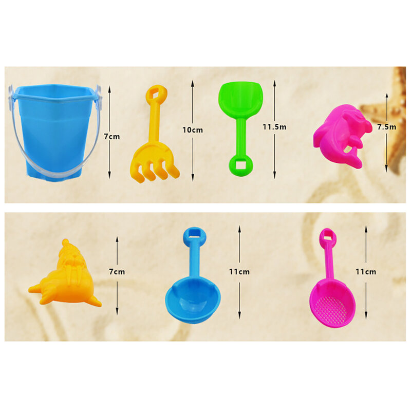 Mini Beach Sand Rake Bucket Kit para crianças, brinquedos para crianças, moldes de pá, Garden Sandpit Play, Presente, 7Pcs