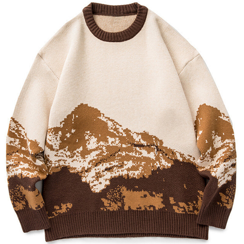 Suéter Harajuku de estilo japonés Vintage para hombre, ropa de calle de Hip Hop, suéter de punto de montaña de nieve, Jersey informal de invierno, prendas de punto
