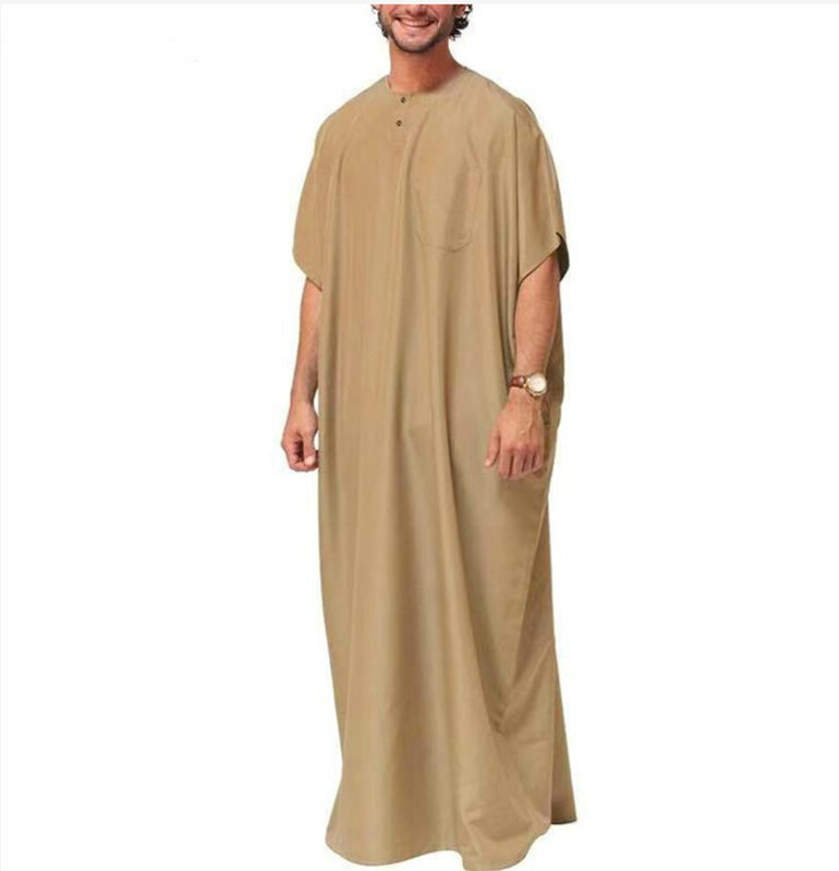 Pakaian Pria Abaya Solid Jubba Thobe Arab Saudi Dubai Kasual Muslim Jubah Panjang Islam Hombre Lengan Pendek Kaftan Longgar